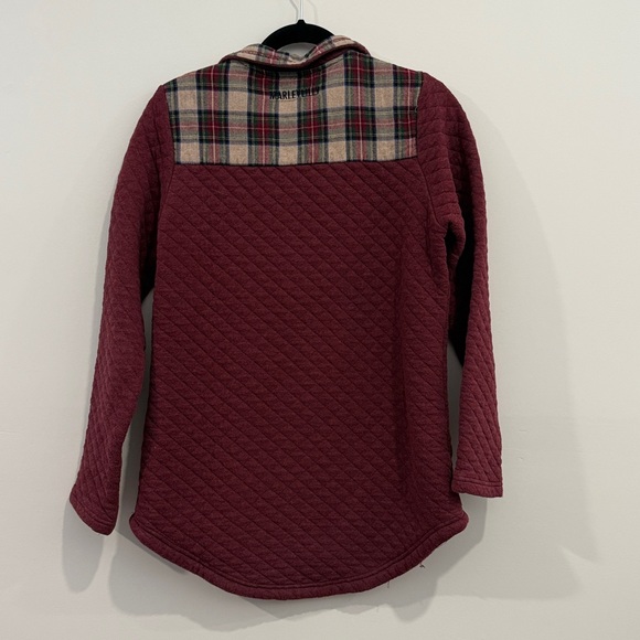 Marley Lilly Quilted Plaid Button Pullover Mock Neck Sweater, Burgundy, Medium - Picture 2 of 4